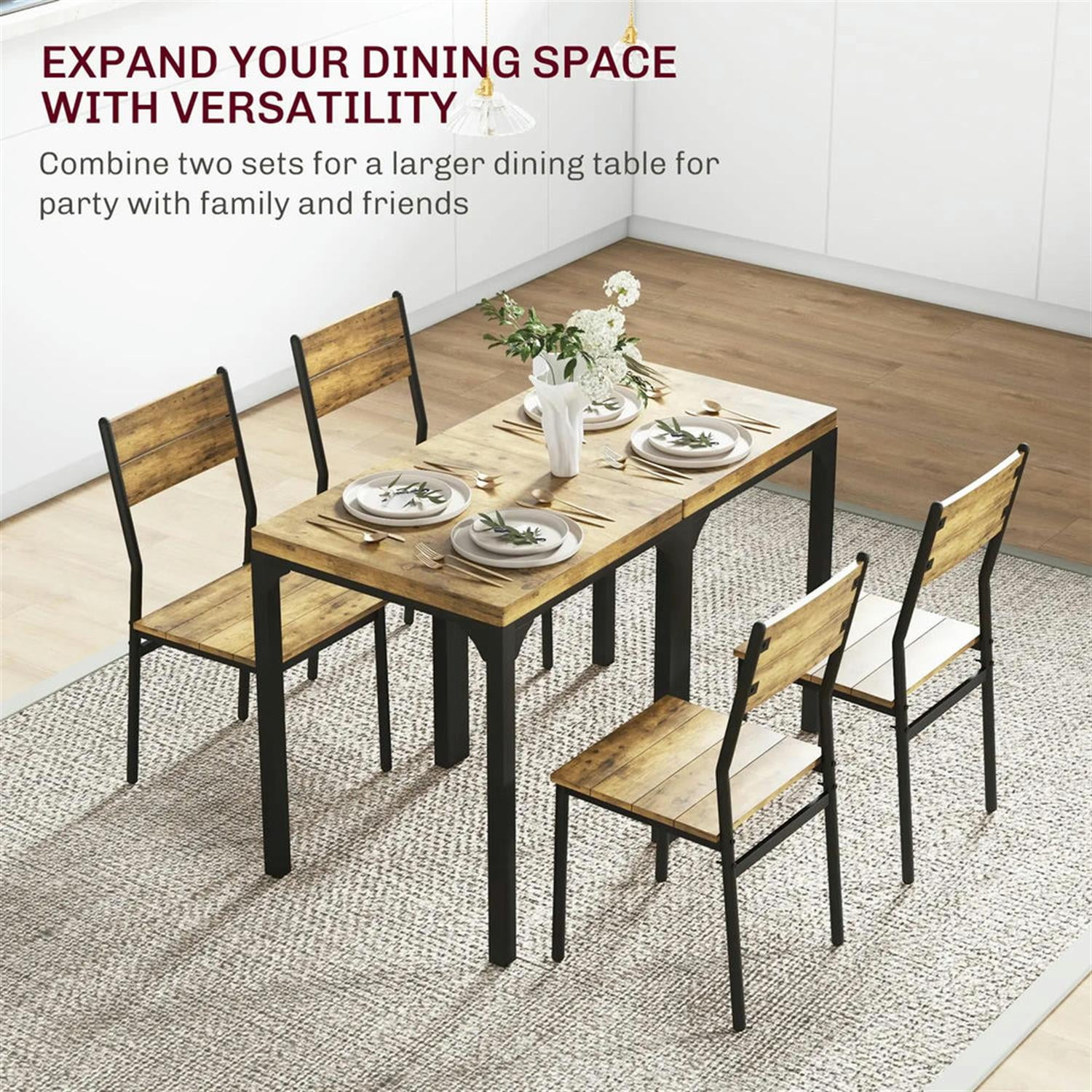 Demi Bonn 3 Piece Dining Table Set for Small Spaces, Modern Kitchen Table and Chairs for 2 Dining Room Set with Chairs Home Furniture Rectangular, Brown