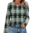 thumbnail image 2 of Nokdvo Women's Sweatshirts Trendy Plaid Crewneck Pullover Long Sleeve Casual Loose Fit T Shirts,Green XL, 2 of 5