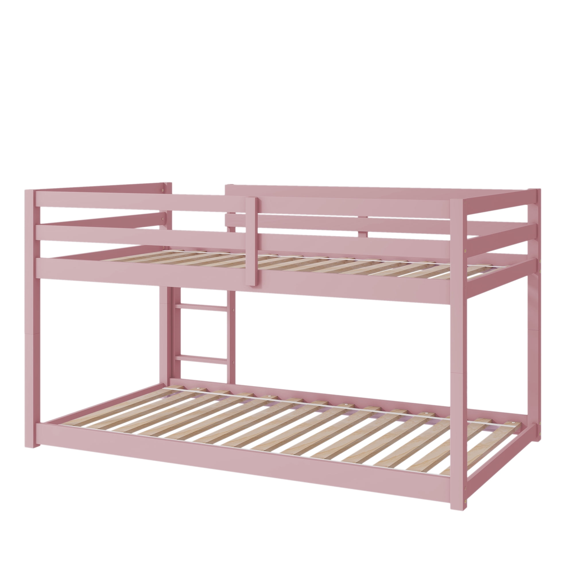 Miniyam Twin over Twin Low Bunk Bed for Kids, Pink