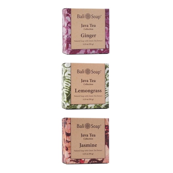 Bali Soap  Handmade  Natural Gift Sets Cleansing Bar Soaps Ginger, Lemongrass, Jasmine, 3.5 oz Each, 3 Bars