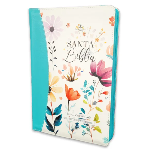 Biblia RVR60 Jardín Turquesa con índice y cierre Letra 19 Puntos