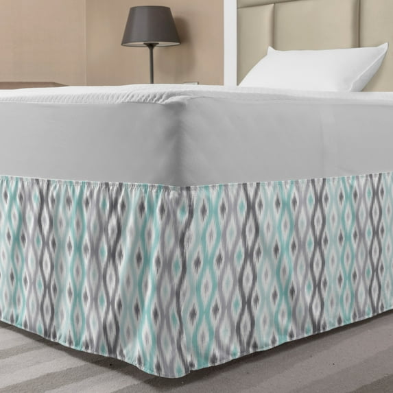 Tribal Bed Skirt, Repetitive Pastel Colored Ogee Ornament, Elastic Bedskirt Dust Ruffle Wrap Around for Bedding Decor, 4 Sizes, Multicolor, by Ambesonne