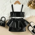 thumbnail image 3 of Toddler Girls 3 Piece Outfits Leather Crop Tops Ruffled Bodycon Skirts with Puff Sleeve Ribbed Tops Party Dressy Black, 1 Y, 3 of 7