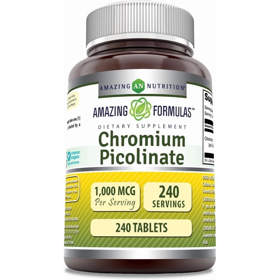 Amazing Formulas Chromium Picolinate 1000mcg Per Serving 240 Tablets Supplement | Non-GMO | Gluten Free