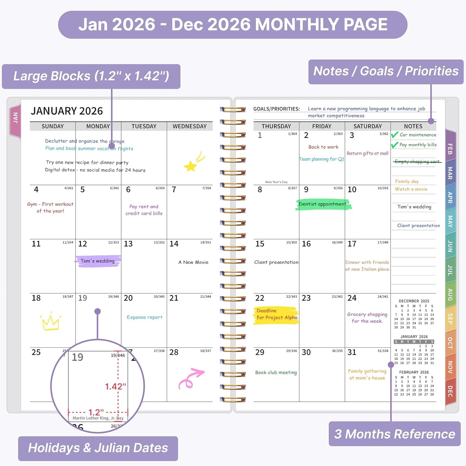 2026 Appointment Book, 30 Minutes-Hourly, Weekly ＆ Monthly Calendar Planner 2026, Jan 2026 - Dec 2026, 6.2'' x 8.4'', 2026 Daily Planner with Tabs ＆Pocket, Flexible Cover, Great for Office, Home, Sch