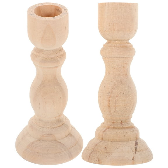 2pcs Wood Pillar Candle Stand Rustic Wooden Taper Candle Holder Desktop Wood Candlestick
