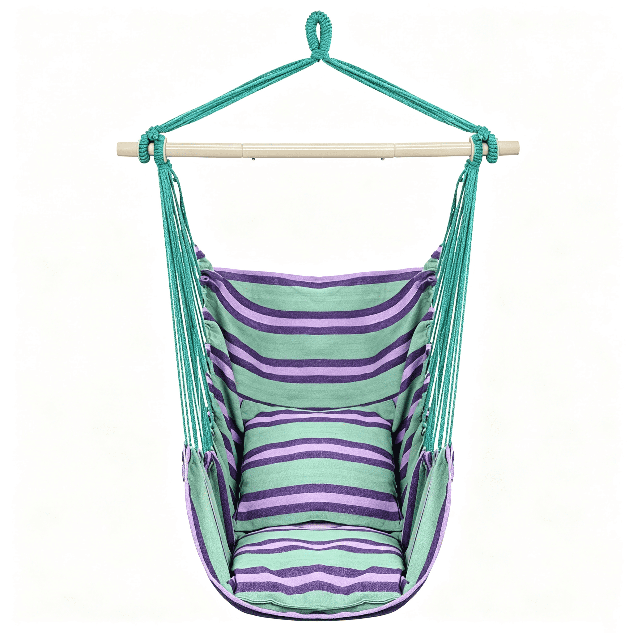 Distinctive Cotton Canvas Hanging Rope Chair with Pillows Green