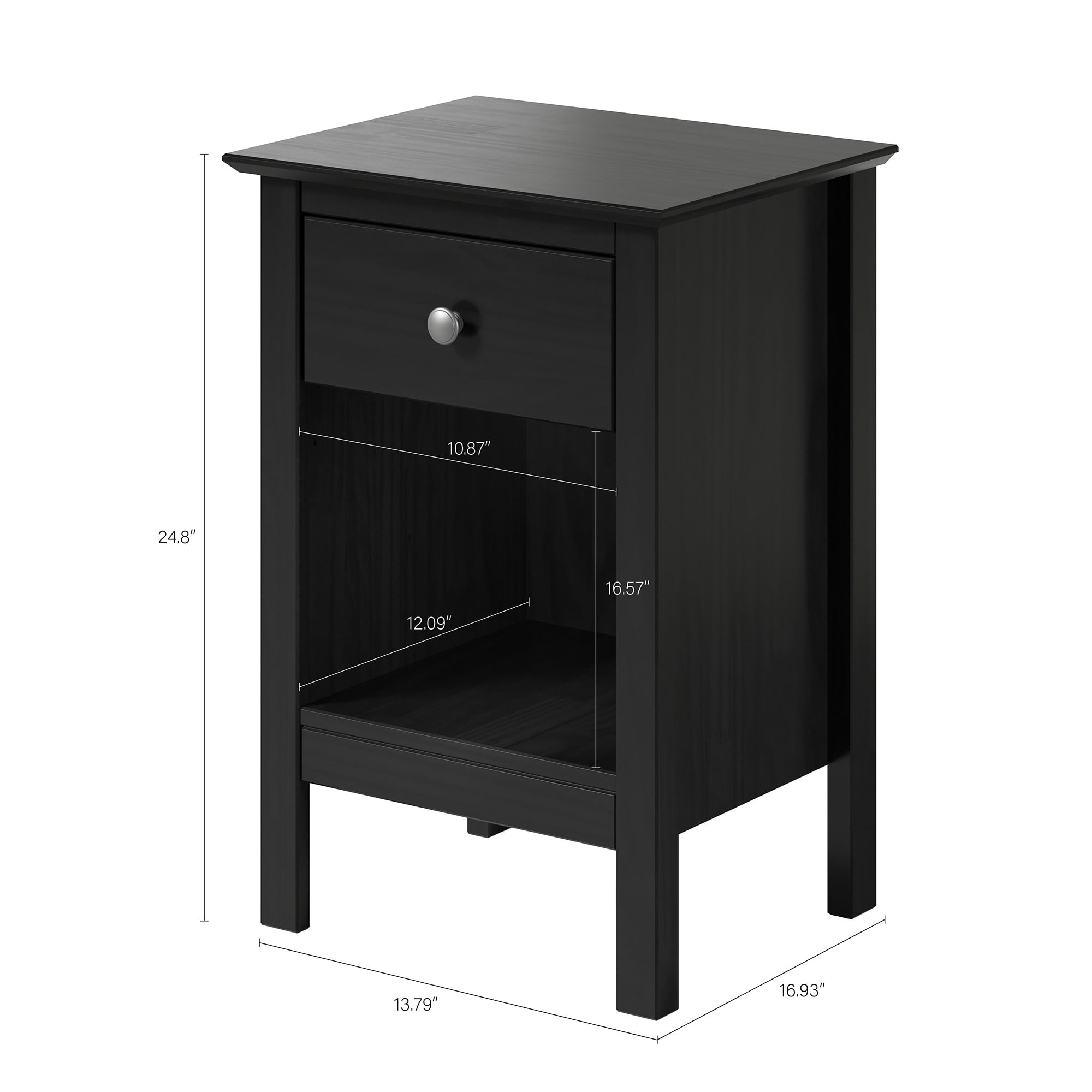 Jela One Drawer End Table/Nightstand Black