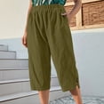 thumbnail image 4 of Cagogo Women's Capri Pants Elastic Waist Loose Casual Cropped Pants with Pockets Beach Lounge Trousers Summer Work Clothing, Army Green 2XL, 4 of 6