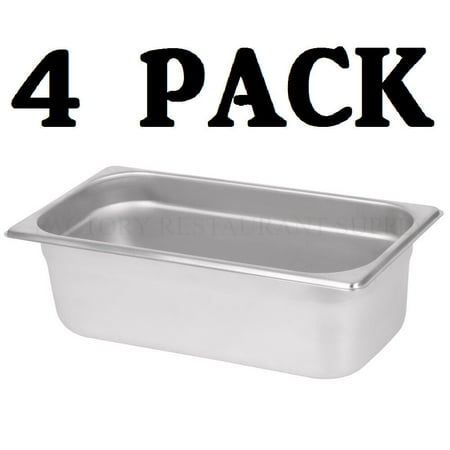 

4 PACK 1/3 Size Stainless Steel Steam Prep Table Pan Commercial Food 4 Deep