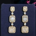 thumbnail image 2 of Glittering Full Cubic Zirconia Paved Yellow Gold Long Earrings for Brides Prom, 2 of 8