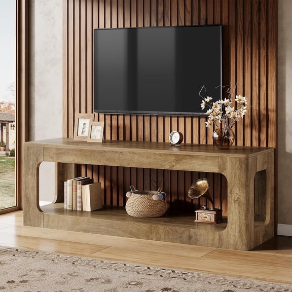 Tribesigns 63-Inch TV Stand, Farmhouse Television Console for 55/60/65/75-Inch TVs, 2-Tier Media Console for Living Room, Bedroom, Brown
