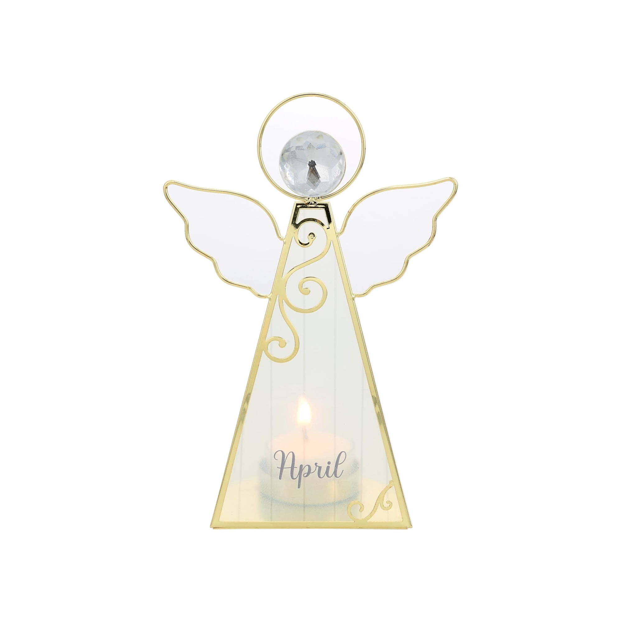 Pavilion Gift Company- April - 6.5" Angel Tealight Candle Holder Religion Faith April Birth Month Birthday Zodiac Aries Taurus Crystal Birthstone Keepsake Decor Gift