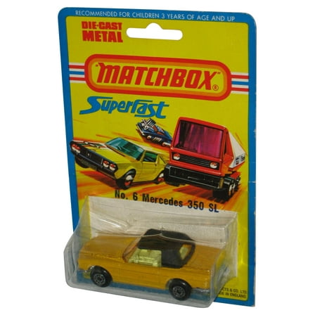 Matchbox Superfast (1976) Lesney Yellow Mercedes 350 SL Vintage Toy Car No. 6 - (Damaged Packaging)