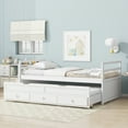 thumbnail image 3 of Jopath Twin Size Platform Bed Frame with Pull Out Trundle and Three Storage Drawers, Pine Wood Bed Frame with Headboard, Footboard,for Boys Girls White, 3 of 8