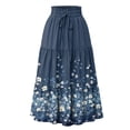 thumbnail image 2 of Women's Floral Maxi Skirt, High Waist Drawstring Tiered Pleated Skirt, Lightweight Flowy Boho Skirt for Beach, Vacation and Summer,Blue,M, 2 of 7