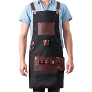 TITOUMI Canvas Leather Chef Apron, Cross Ba Apron for Men Women with Adjustable Straps and Large kets