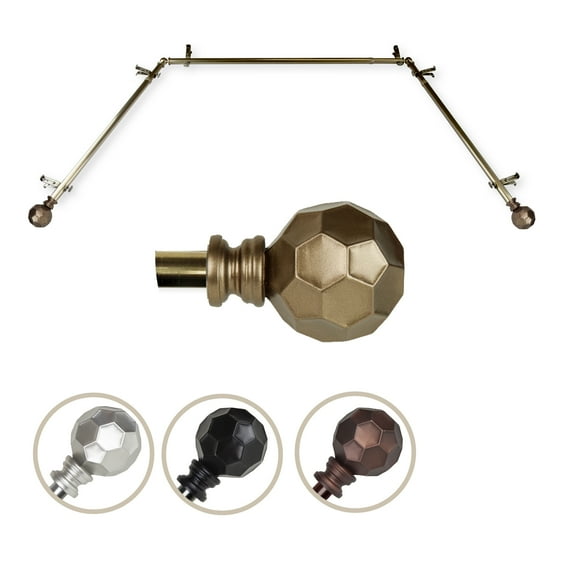 Central Design ABay-90-4 0.8125 in. Remi Bay Window Curtain Rod with Side Rod Extends Upto 20 to 36 in. & Center Rod Extends Upto 38 to 72 in., Antique Brass