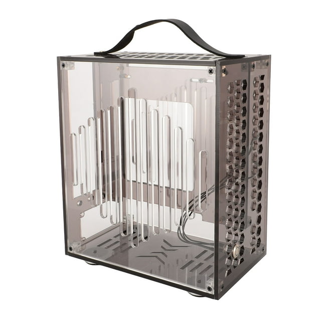 Mini ITX Computer Case with Handle, Panoramic Transparent Arcylic PC Case, Hollow 360 Degree Open Hollow Airflow, DIY Desktop Computer Chassis for Gaming Workstation