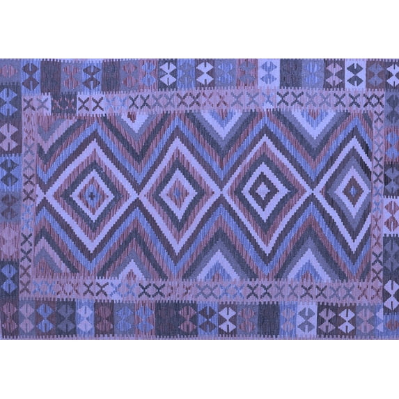 Ahgly Company Machine Washable Indoor Rectangle Southwestern Blue Country Area Rugs, 7' x 9'