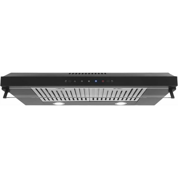 30 Inch Under Cabinet Range Hood, 900CFM Stainless Steel Kitchen Range Hood with 3 Speeds Exhaust Fan, with LED Lights 2 Pcs Baffle Filters, Silver,Black