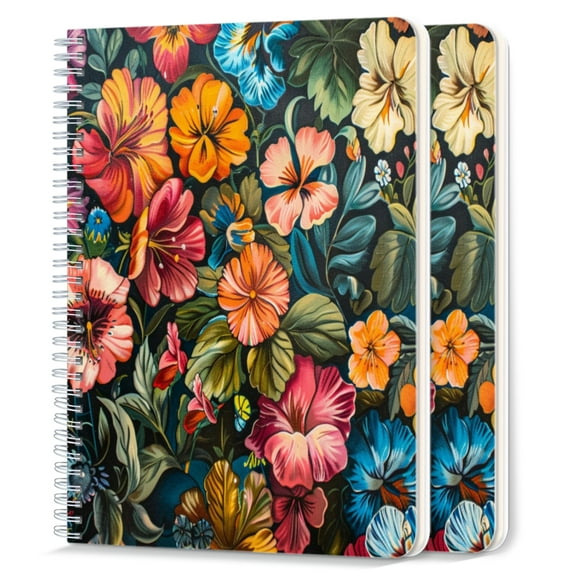 Spiral Notebook,College Ruled Journal,8.26" x 5.71" 50 Sheets/100 Pages,2 Pack - Victorian-Style Painting of Floral Pattern