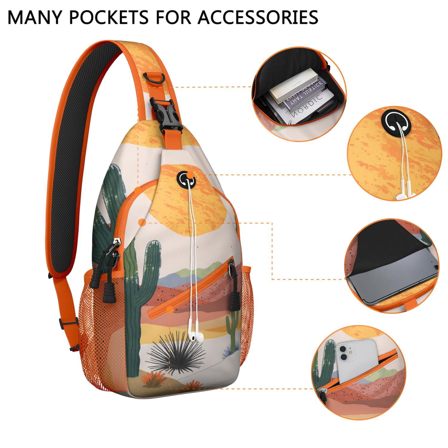 Cactus Desert Sling Bag for Women Men Crossbody Bag Chest Bag for Traveling Office Shoulder Bag Gym Sports Travel Hiking Daypack