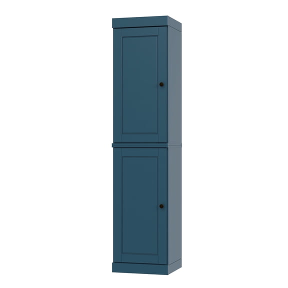 100% Solid Wood 16.5" Kitchen Pantry Storage Cabinet with Doors and Adjustable Shelves, Teal Blue