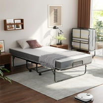 Folding Bed with Mattress, Portable Rollaway Bed for Adults, Sturdy Folded Guest Bed on Wheels, Space Saving Foldable Bed with Memory Foam Mattress, Cot Size Bed for Easy Storage, 75” x 31”