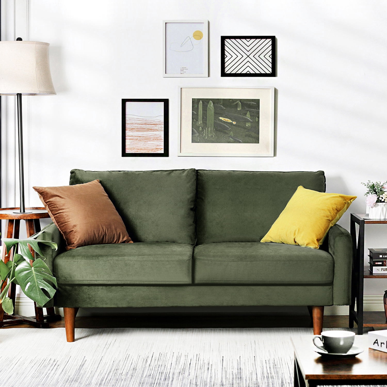 72'' Velvet Round Arm Loveseat, Couch with Solid Wood Frame, for Guest Room, Teenager's Room, and Small Apartment,33.1'' H x 72'' W x 31.1'' D