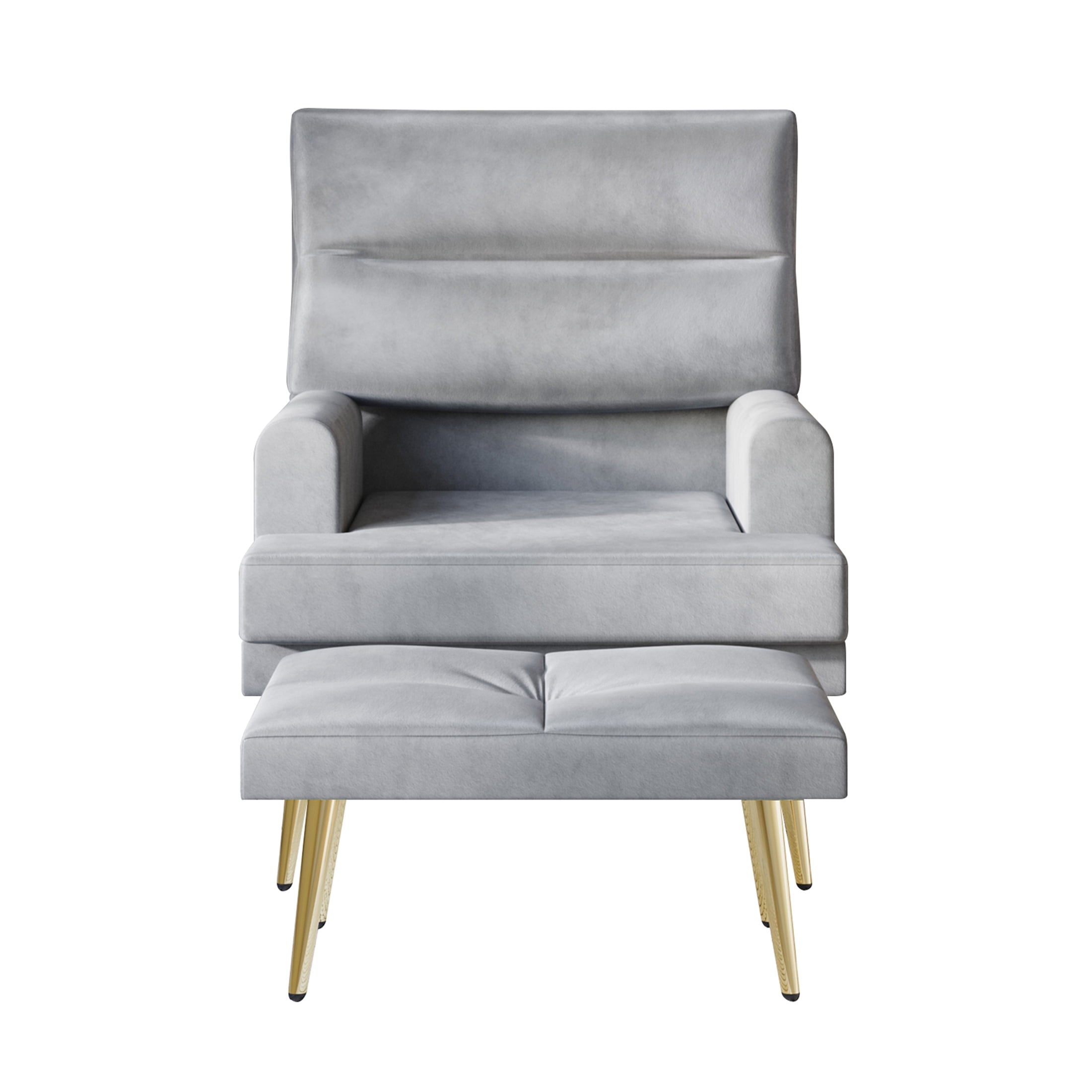 Castle Place Luxury Upholstered Velvet Accent Chair with Ottoman, Silver Grey