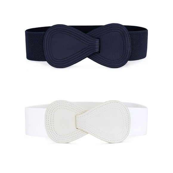 Cinturón elástico de cintura ajustable para mujer INSPIRE CHIC, cinturones delgados de cuero sintético en forma de 8, color blanco y azul marino, 100 cm/39.4"