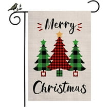 Merry Christmas Garden Flag 12 x 18 Inch Double Side Buffalo Check Plaid Christmas Tree Yard Flag for with Winter Holiday House Outdoor Decor