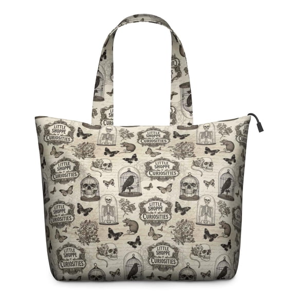 Beige Curiosity Shoppe Pattern Travel Tote Bags for Women Carry On,Large Weekender Bags for Women Travel,Multi Functional Duffle Bag for Work,Shopping,Sports