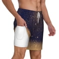 thumbnail image 3 of Balery Gold Black Glitter Mens Swim Trunks Swim Shorts for Men Quick Dry Inseam Beach Shorts with Compression Liner Pocket-3X-Large, 3 of 9