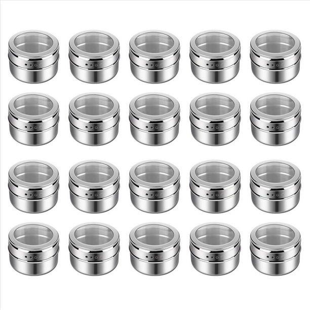 20 Unids Tapa Transparente de Acero Inoxidable MagnéTico Tarro de Salsa Pimienta Condimento Contenedor de Almacenamiento Utensilios de Cocina