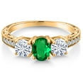 thumbnail image 3 of Gem Stone King 18K Yellow Gold Plated Silver 3-Stone Ring Nano Emerald Moissanite (1.72 Cttw), 3 of 6