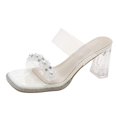 thumbnail image 1 of Sandalias de tacón transparente para mujer, sandalias de tacón grueso con punta abierta, antideslizantes para fiesta y boda, 1 of 9