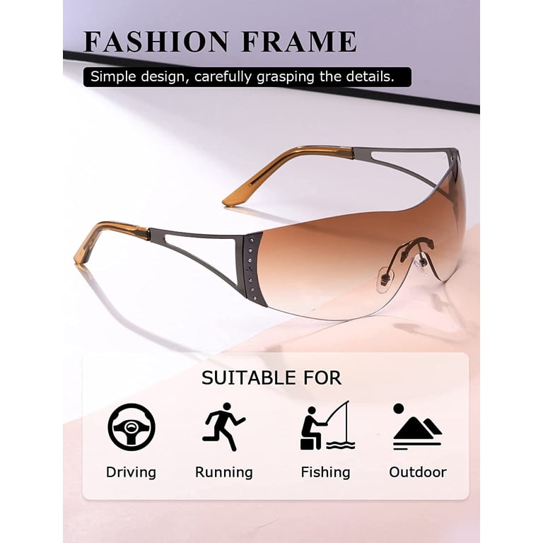Wrap Around Y2K Sunglasses for Women Men Shield Flat Top  display picture 1
