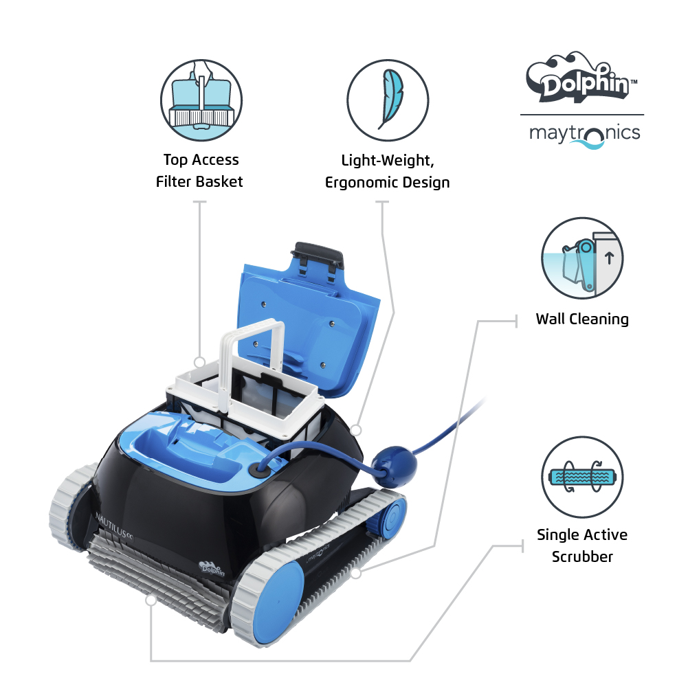 Dolphin Nautilus CC Automatic Robotic Pool Cleaner - Ideal for Above and In-Ground Swimming Pools up to 33 Feet - with Large Capacity Top Load Filter Basket - image 4 of 8