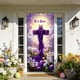 thumbnail image 5 of Cubierta de puerta de Pascua con cruz cristiana religiosa y guirnalda grande para puerta de entrada de Pascua, decoración de iglesia, con lirios, adorno floral, cruz de Jesús, cubierta colgante de te, 5 of 6