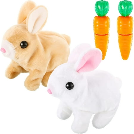CRichMW 2 Pcs Interactive Rabbit Toys Plush Stuffed Walking Bunny Toys with Sounds and Movements Hopping Robotic Easter Gift Present(Rabbit Style)