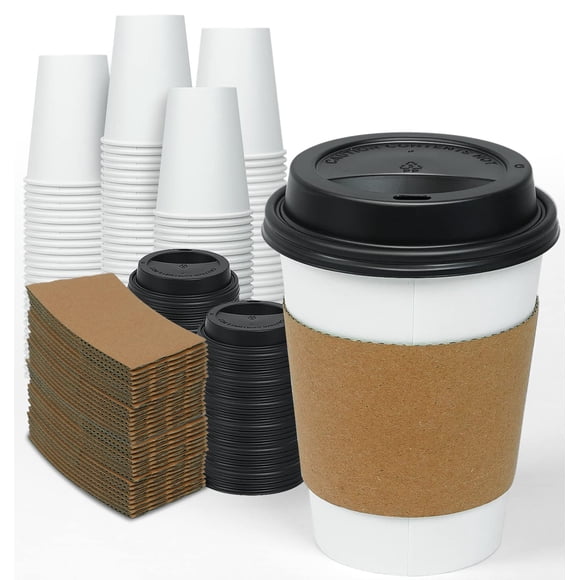 Tazas de café Ginkgo, 100 unidades, papel desechable de 350 ml con tapas