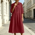 thumbnail image 7 of QUNYINEY A Line Dresses for Women Cotton Linen 3/4 Sleeve Midi Shirt Dress Collared Button Loose Fit Solid with Pockets Dresses S-2XL, 7 of 7