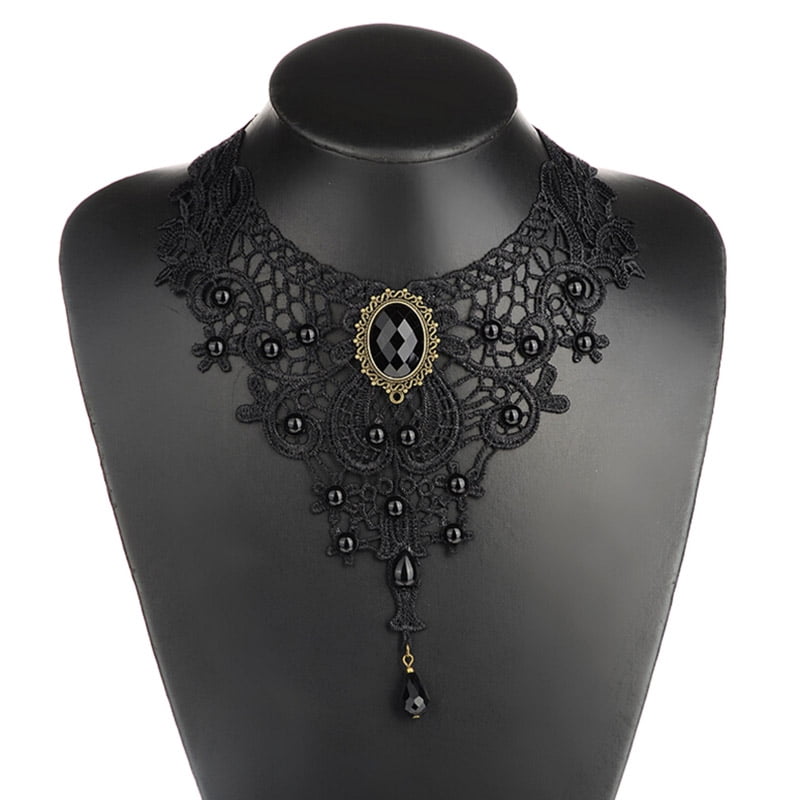 Black Lace Bead Choker Victorian Steampunk Style Gothic Collar Necklace Hot HIER 