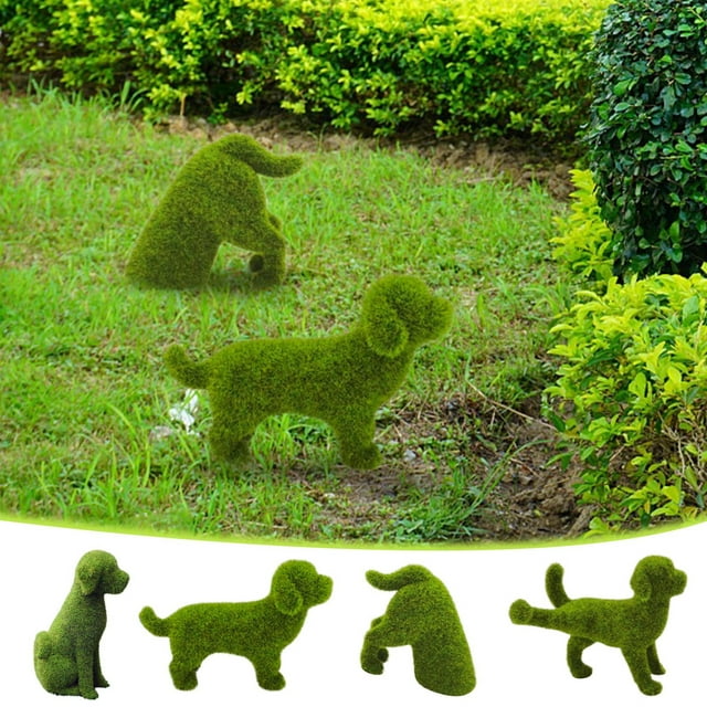 mfyjkho Estatua de perro artificial con musgo, figura de jardín primaveral con base de césped, decoración para jardín exterior, 1 pieza