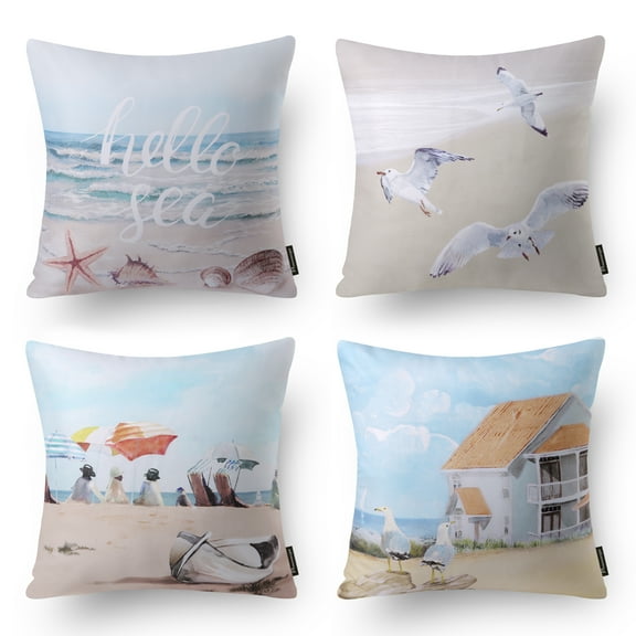 Phantoscope Ocean Series Decorative Throw Pillow Cover, 18” x 18”, Whale Seahorse Turtle Octopus, 4 Set