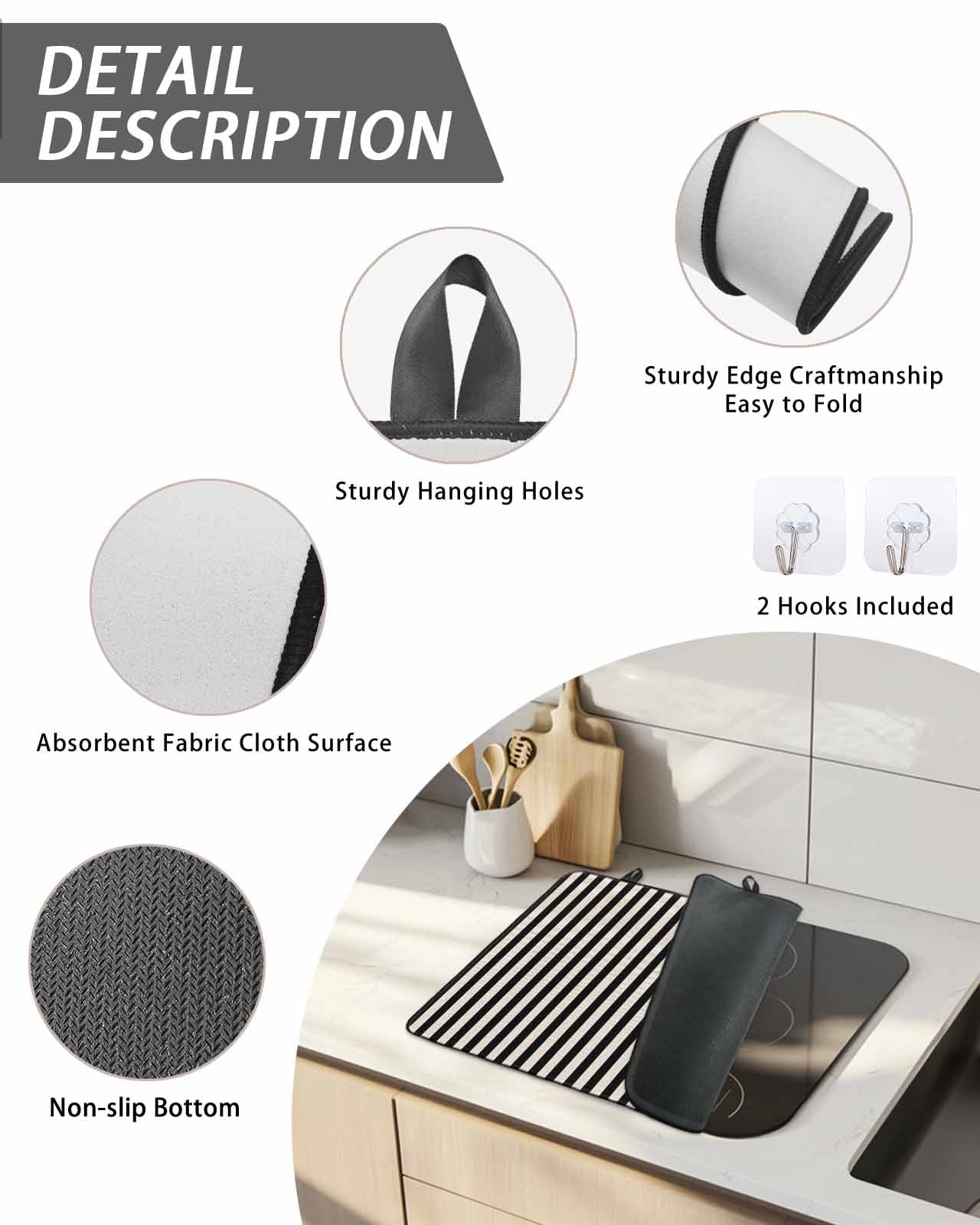 Stove Top Covers for Electric Stove, Black Striped Glass Stovetop Cover Protector, Modern Simple Farmhouse Beige Vintage Induction Cooktop Protector Oven Mat for Kitchen Countertop 24"x21"