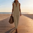 thumbnail image 4 of Ecqkame Two Piece Sets for Women Summer Casual V-Neck Tank Top and Wide Leg Pants Lightweight Vacation Solid Color Outfit Set Khaki L, 4 of 6