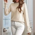 thumbnail image 6 of Sweaters for Women Ruffle Mock Neck Long Sleeve Button Knit Pullover Pullovers Apricot XL, 6 of 9